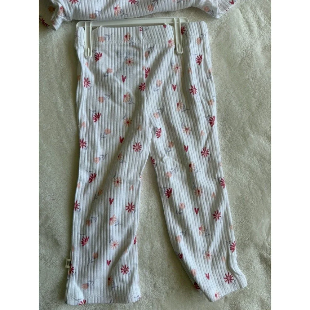 Huggies Babywear 2-Piece Girls 12M Organic Cotton Ribbed Floral Top Pants